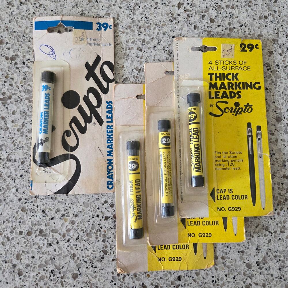 VTG Scripto Refill Thick Marking Leads BLACK G920, G929☆3pk LOT+1pk Crayon Lead*